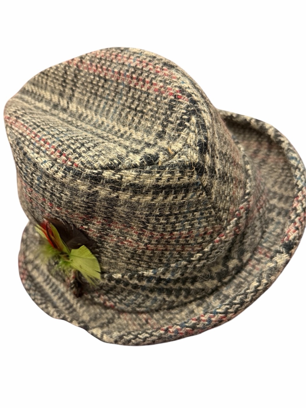 Vintage Stetson wool tweed fedora, classic multi-colored houndstooth weave Sz 7